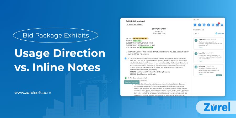 Usage Direction in a bid package: clean exhibit with guidance badges and a side panel