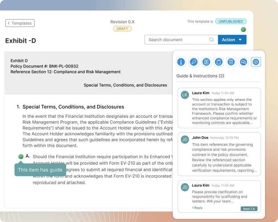 Provide guides and instructions for each template and its line items, so your team knows the process to follow by scope exhibits ZurelSoft