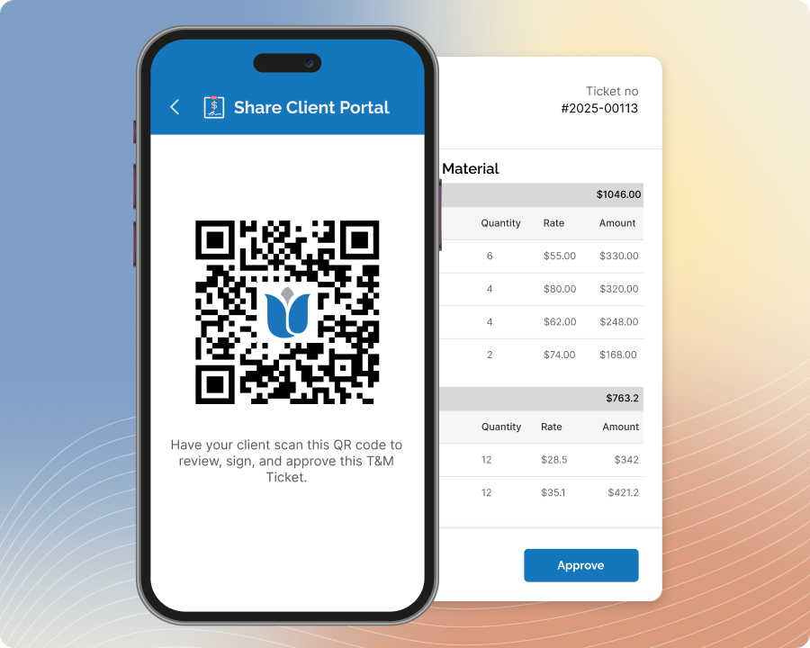 Let Clients Scan Your T&M Ticket QR Code to Approve It Using Their Own Device QR Approval of digital t&m tickets by Zurel