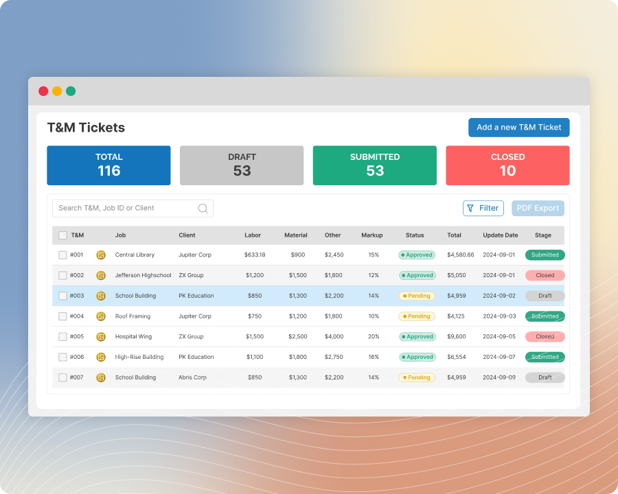 Manage All Your T&M Tickets Using Comprehensive Dashboards