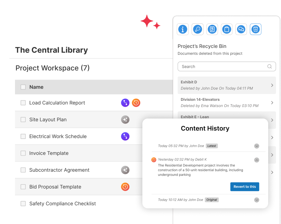 Rest assured your preconstruction scope content and its context aren’t lost when you edit or delete documents.