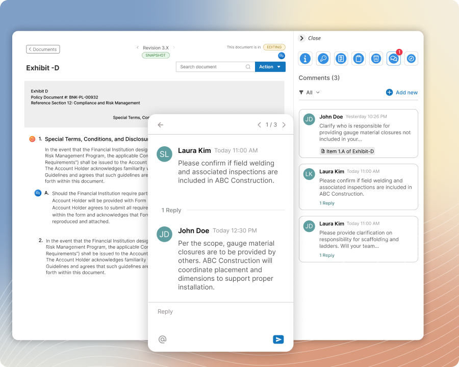 Comments & Conversations for preconstruction documents by Zurel construction operation software