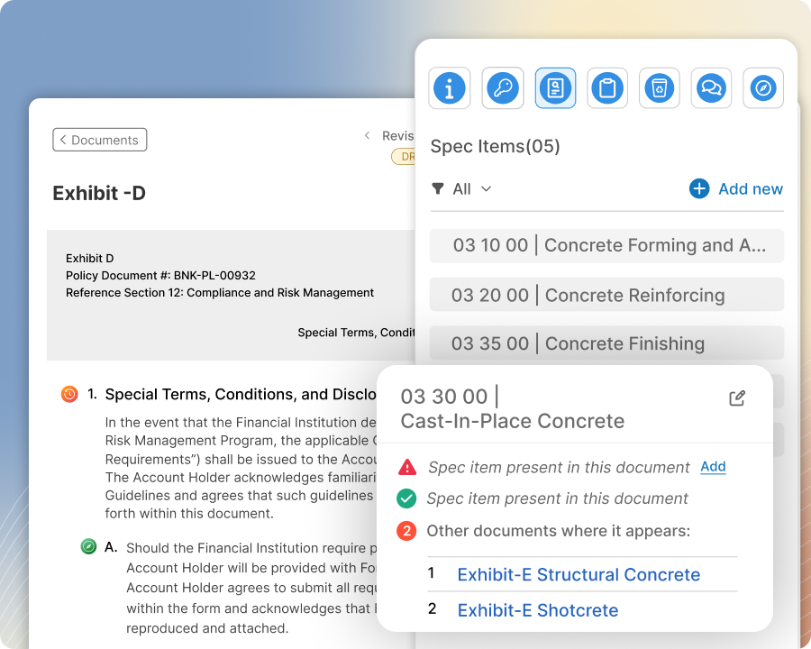 Review spec item usage in each bidpackage exhibit and catch missing, overlapping, or unexpected items