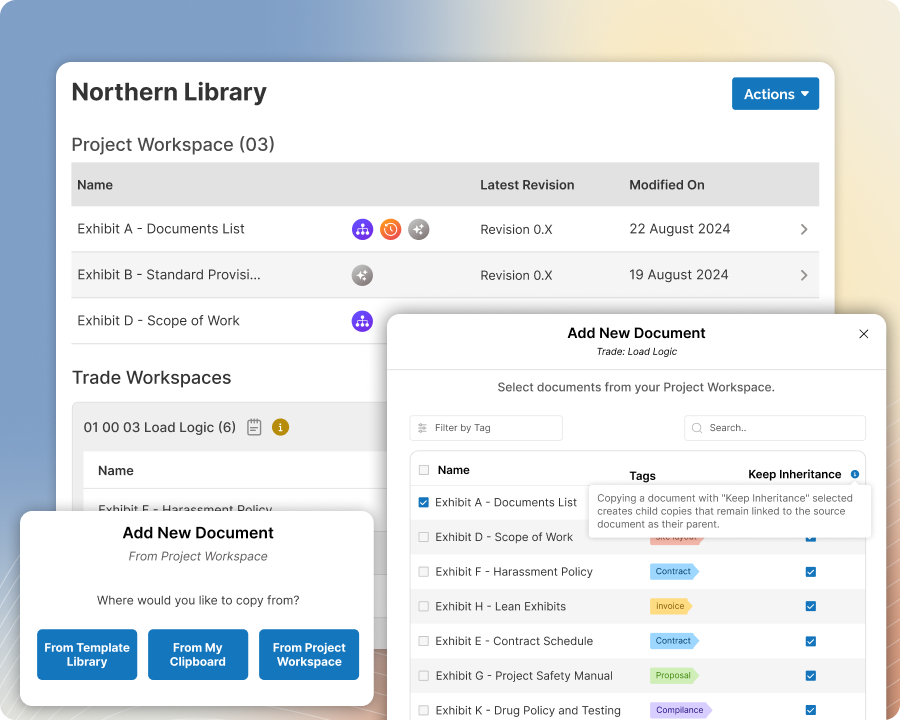 Start each preconstruction project with the right exhibits in the right workspaces so your team starts with a solid foundation to build upon.
