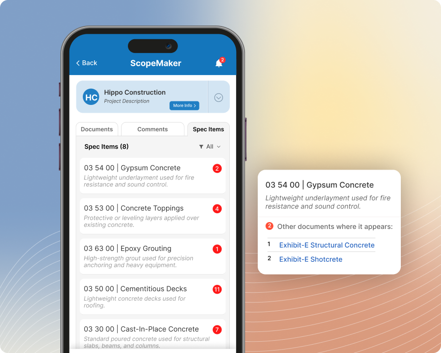 Monitor spec item with Zurel Construction App