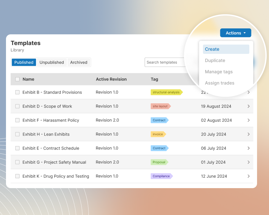 Build Smart Templates for your exhibits with ease—start from scratch or convert your existing PDF templates.