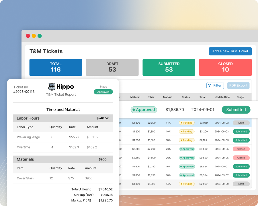 Access Time and Material Tickets Instantly