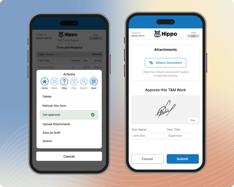 Get T&M Tickets approval on device
