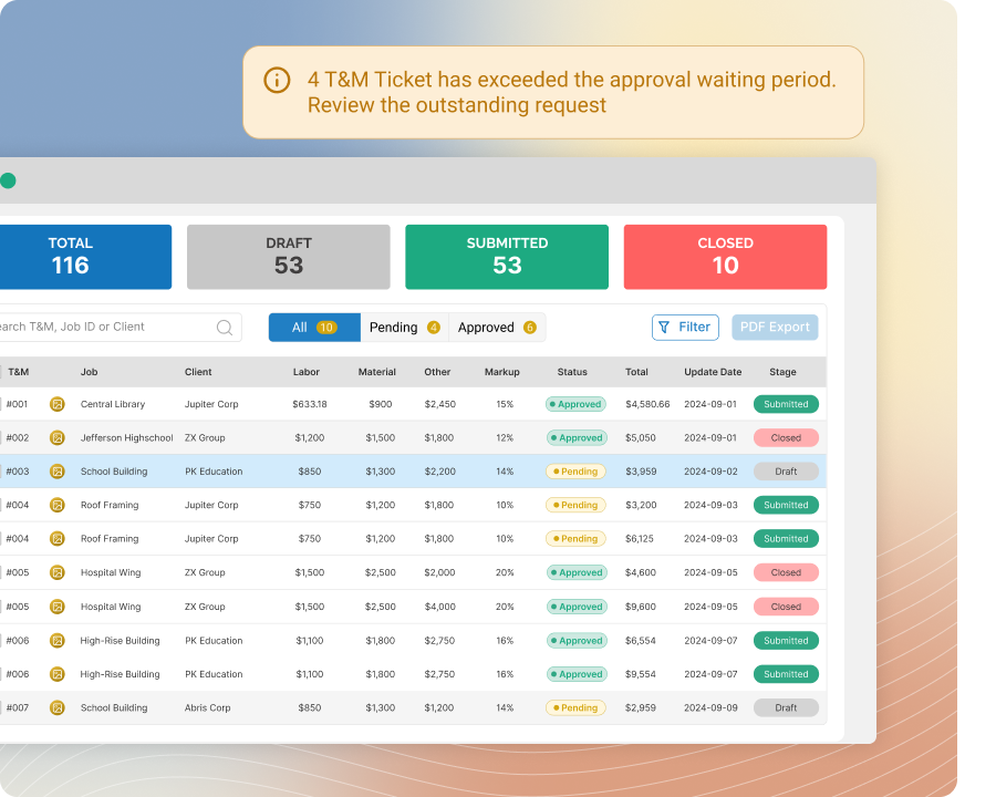 Identify Tickets Awaiting for Approval in Zurel T&M Tickets
