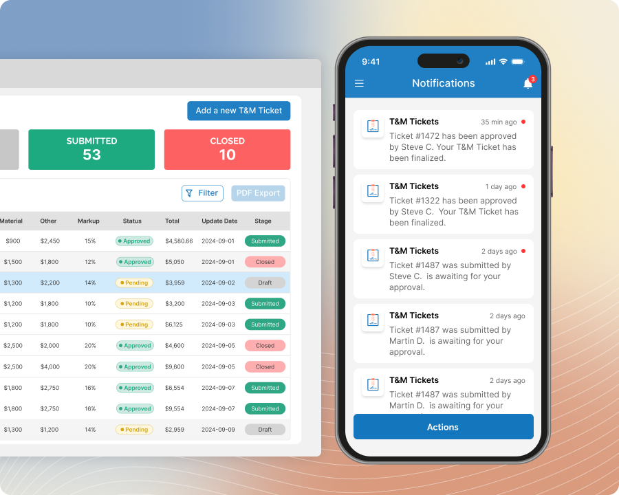 Instant notification of Email Approval of Time and Material Tickets