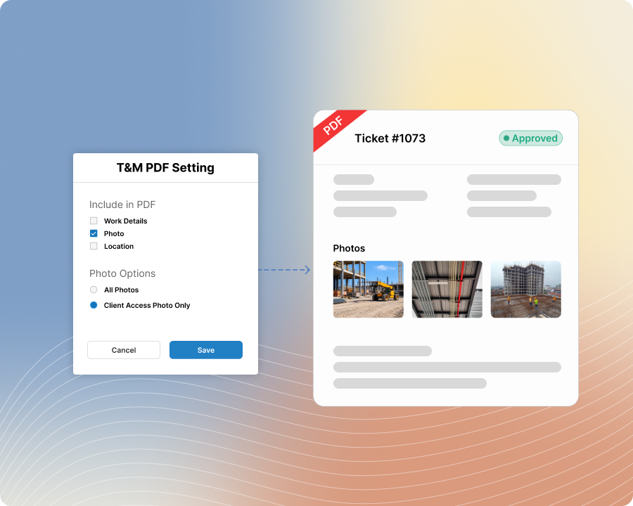Include Photos in PDF Include Photos in PDF feature in Zurel's T&M Tickets for construction